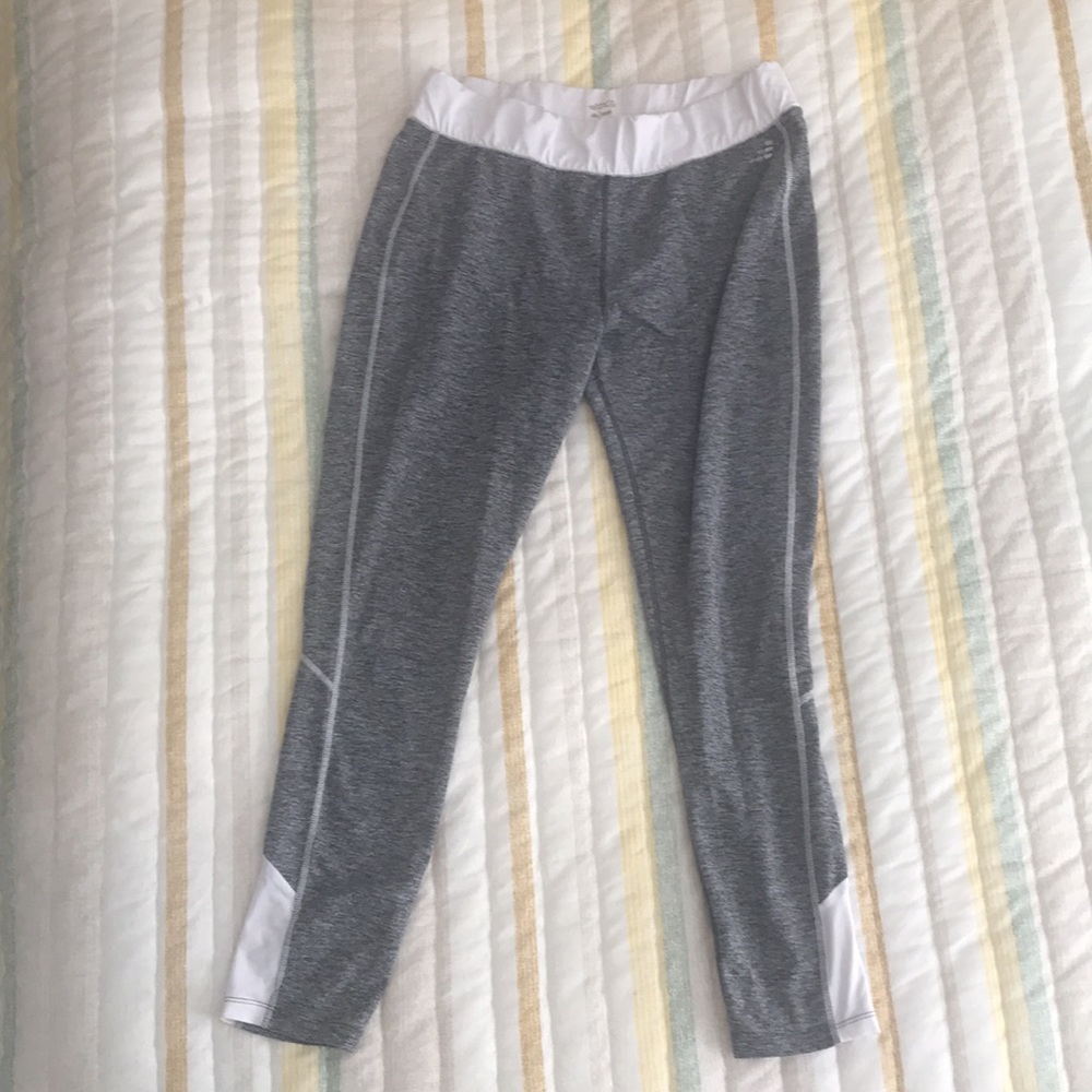 Gray and white yoga pants